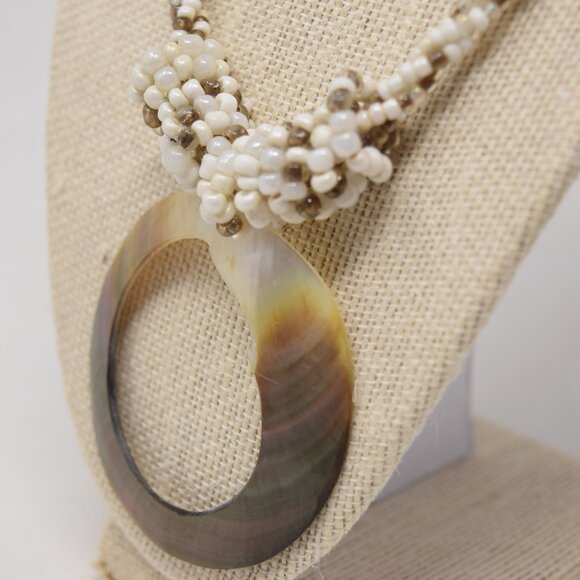 Handmade Shell Pendant Necklace Multi Strand Seed Beads Statement Beachy Mermaid - Picture 7 of 15